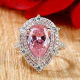 Pink Cubic Zirconia Water Drop Ring for Women