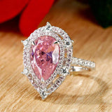 Pink Cubic Zirconia Water Drop Ring for Women