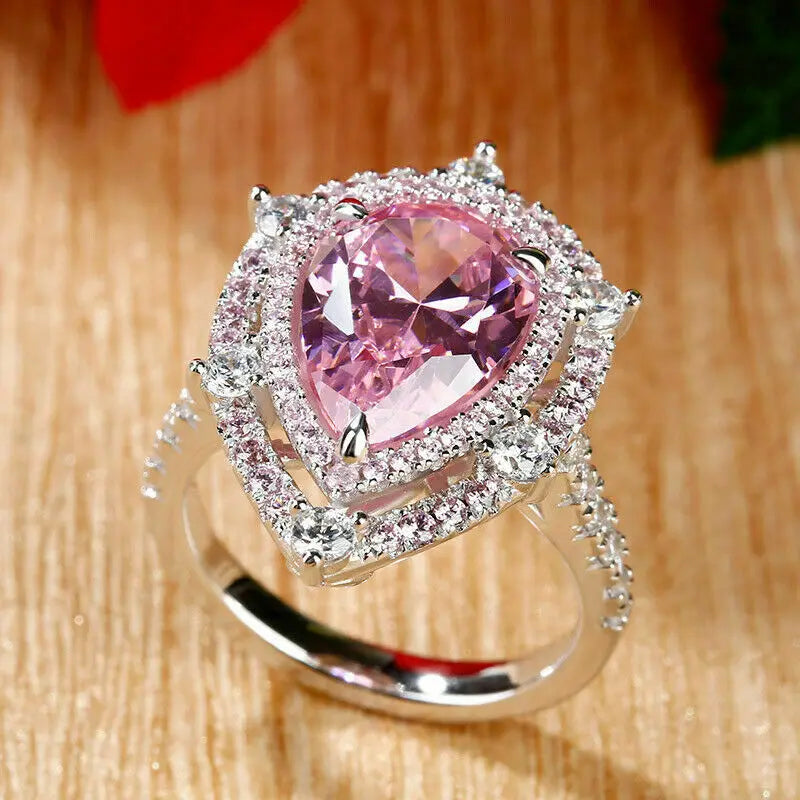 Pink Cubic Zirconia Water Drop Ring for Women