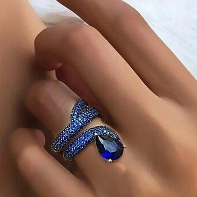 Water Drop Stone Wedding Ring, Micro Pave CZ Blue/Green