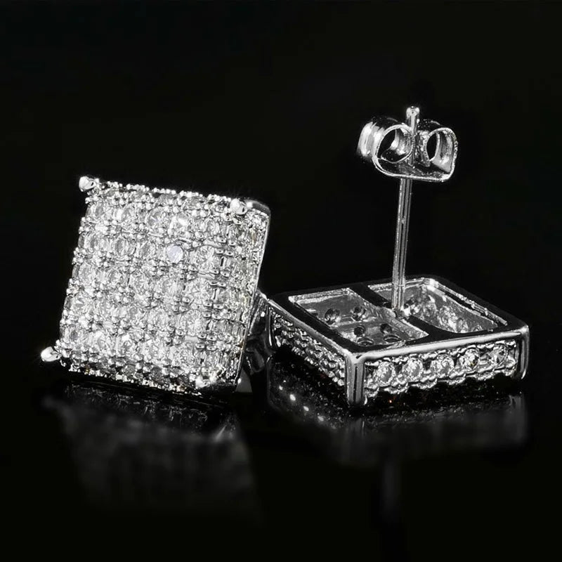 Minimalist Square Stud Earrings Micro Paved CZ Stone Couple Earrings