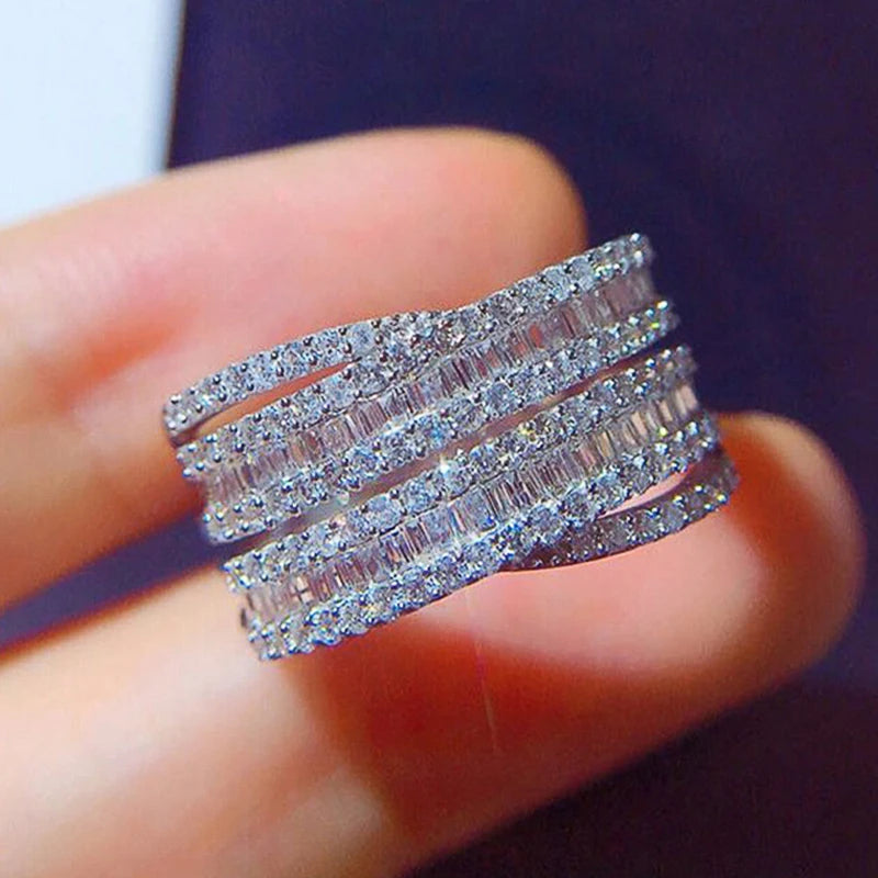 CZ Stone Paved Lady's Finger Ring - Wedding Band Jewelry