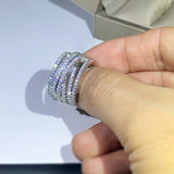Paved CZ Rings High Silver Wedding Bands Female Ring