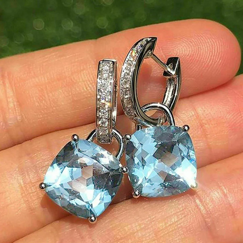 Cushion Cut Cubic Zirconia Dangle Earrings for Women