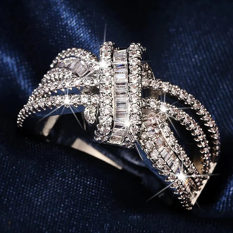 Geometric Crystal CZ Women Ring - Anniversary Wedding Jewelry