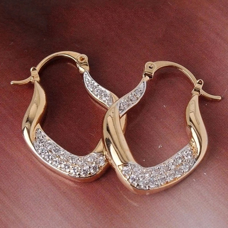 Huitan V Shape Hoop Earrings for Women CZ Party Jewelry