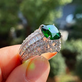 Square Green Stone Women Wedding Rings Micro Paved CZ