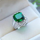Square Green Stone Women Wedding Rings Micro Paved CZ