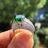 Square Green Stone Women Wedding Rings Micro Paved CZ