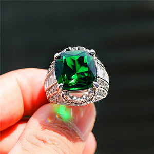 Square Green Stone Women Wedding Rings Micro Paved CZ