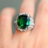 Square Green Stone Women Wedding Rings Micro Paved CZ
