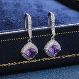 Silver Square Drop Earring Zircon Stone Women Jewelry