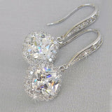 Silver Square Drop Earring Zircon Stone Women Jewelry