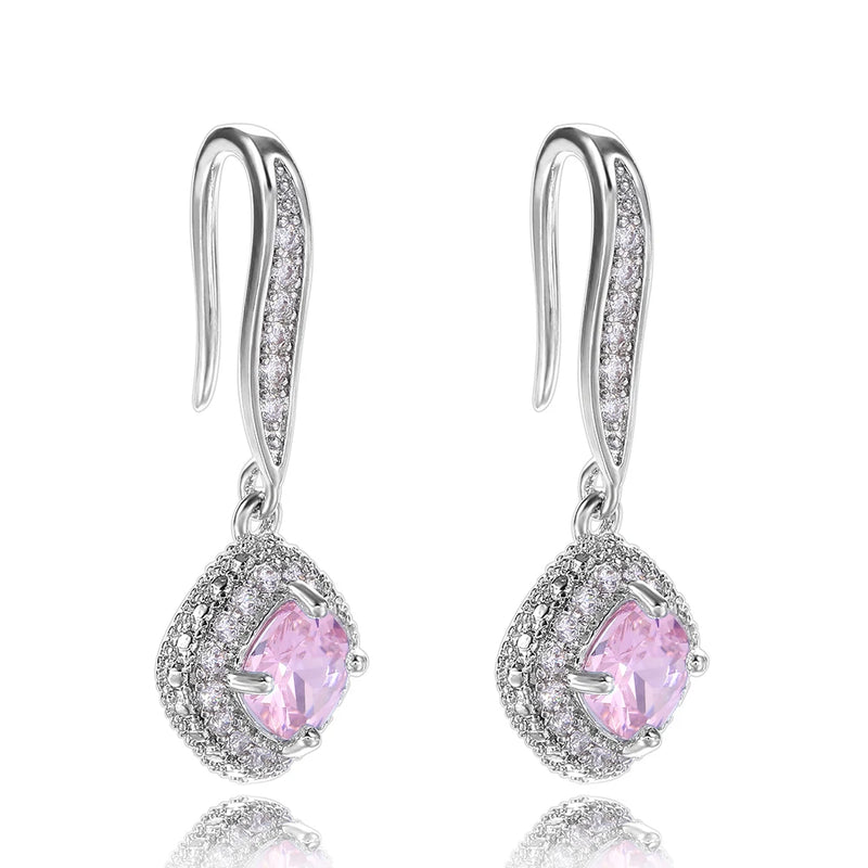 Silver Square Drop Earring Zircon Stone Women Jewelry