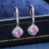 Silver Square Drop Earring Zircon Stone Women Jewelry