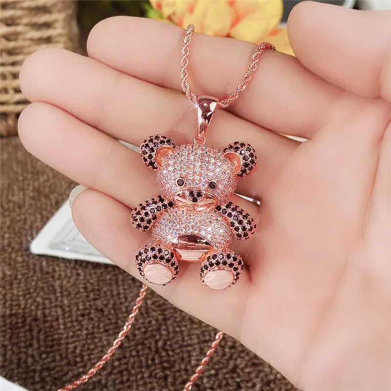 Brown Bear Necklace for Women Sweater Chain Long Necklace Jewelry