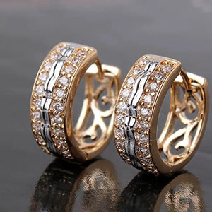 Two Tone Hoop Earrings Micro Paved CZ Female Jewelry