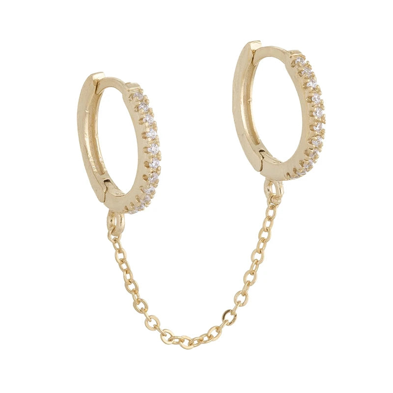Crystal Zircon Two Hole Earrings with 3 Metal Chains