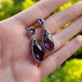 Purple CZ Drop Earrings Wedding Party Jewelry Gift