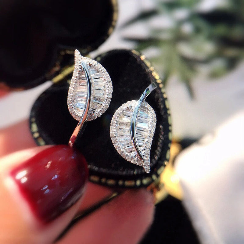 Personality Leaf Adjustable Rings with Bling Cubic Zirconia Wedding Rings