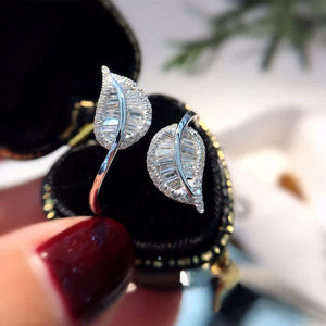 Personality Leaf Adjustable Rings with Bling Cubic Zirconia Wedding Rings