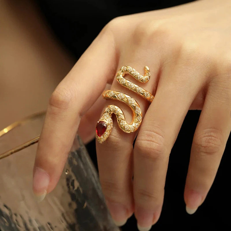 Sparkling Red CZ Snake Ring for Women