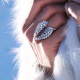 Personality Wing Opening Rings with Cubic Zirconia Inlay