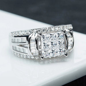 Princess Square CZ Wedding Rings for Women High Sparkle Silver Engagement Rings