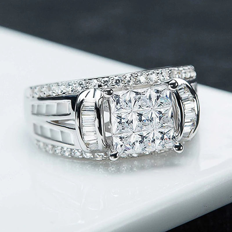 Princess Square CZ Wedding Rings for Women High Sparkle Silver Engagement Rings