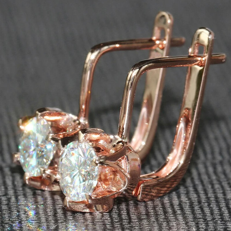 Rose Hoop Earrings Fancy Flower Charm Cubic Zircon Girl Gift Jewelry