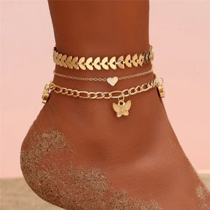 Anklets for Women Butterfly Star Heart Charms Foot Accessories Leg Chain