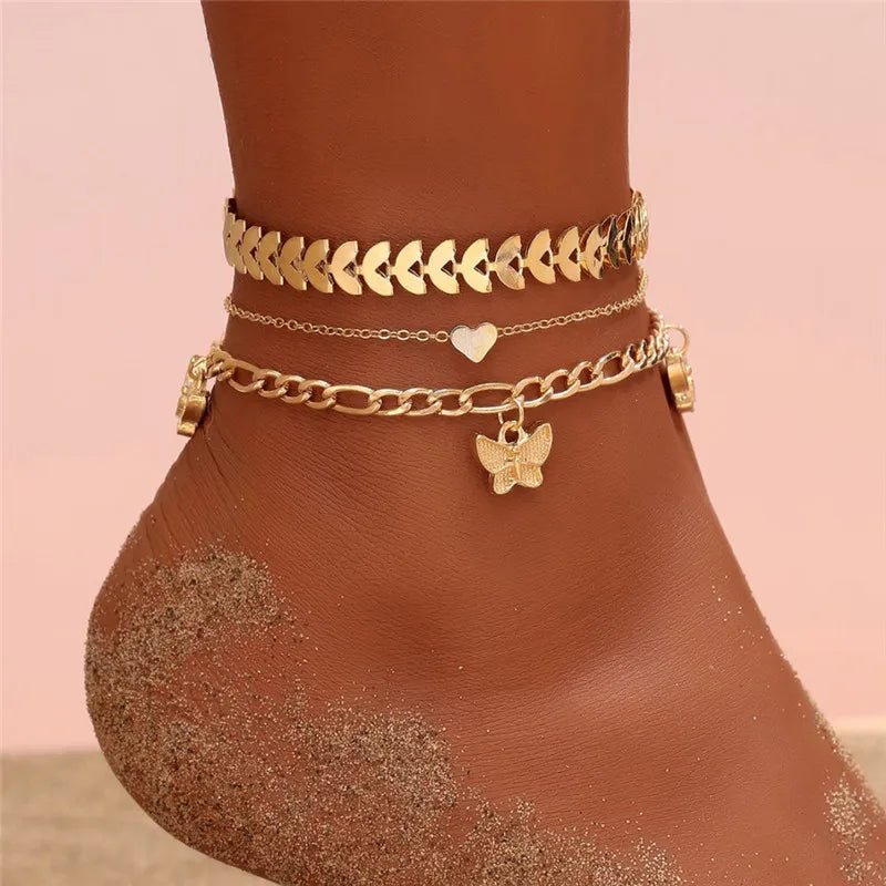 Anklets for Women Butterfly Star Heart Charms Foot Accessories Leg Chain