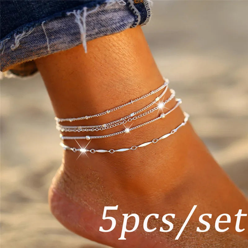Leg Chain Anklet Bracelet for Women Silver/Gold Foot Ankle Accessories