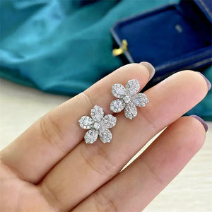 Silver CZ Flower Earrings for Women Fancy Ear Accessories