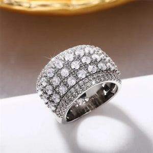 Silver CZ Wide Rings for Women Wedding Engagement Girls Statement Rings