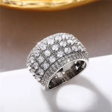 Silver CZ Wide Rings for Women Wedding Engagement Girls Statement Rings