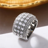 Silver CZ Wide Rings for Women Wedding Engagement Girls Statement Rings