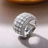 Silver CZ Wide Rings for Women Wedding Engagement Girls Statement Rings