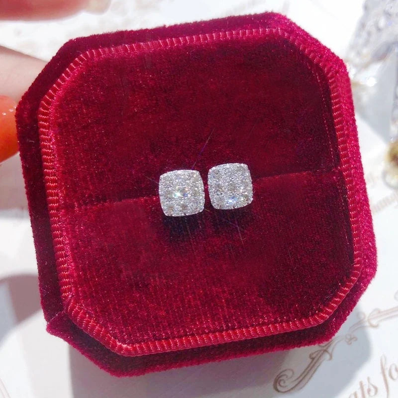 Silver Small Stud Earrings for Women Geometric Square Shape