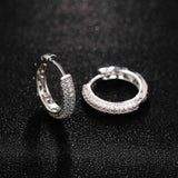 Silver Hoop Earrings 16MM Circle CZ Lady Jewelry