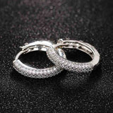 Silver Hoop Earrings 16MM Circle CZ Lady Jewelry