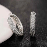 Silver Hoop Earrings 16MM Circle CZ Lady Jewelry