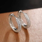 Silver Hoop Earrings 16MM Circle CZ Lady Jewelry