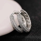 Silver Hoop Earrings 16MM Circle CZ Lady Jewelry