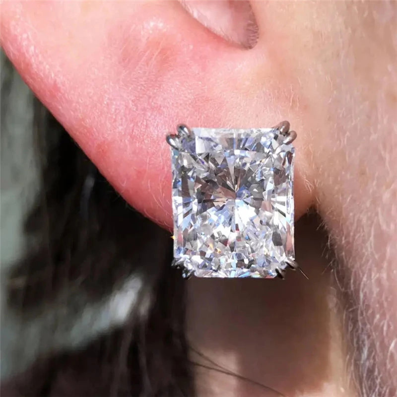 Rectangular CZ Stud Earrings for Women Wedding Jewelry