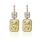 Square Yellow Cubic Zirconia Hook Earrings Wedding Drop Jewelry