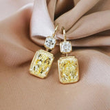 Square Yellow Cubic Zirconia Hook Earrings Wedding Drop Jewelry