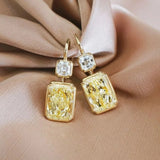 Square Yellow Cubic Zirconia Hook Earrings Wedding Drop Jewelry