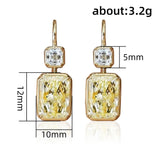 Square Yellow Cubic Zirconia Hook Earrings Wedding Drop Jewelry
