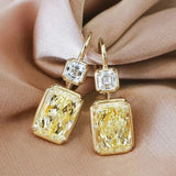 Square Yellow Cubic Zirconia Hook Earrings Wedding Drop Jewelry